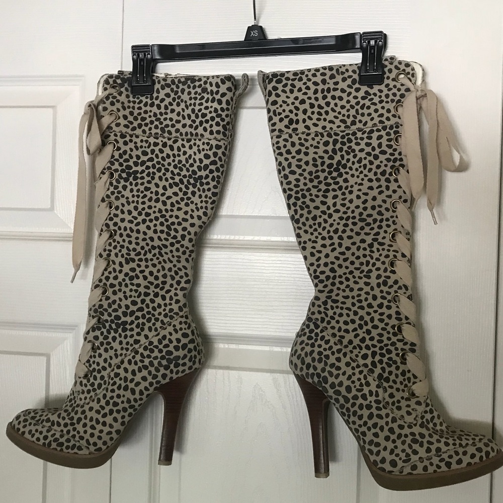Colin Stuart Animal Print Lace Up Boots
